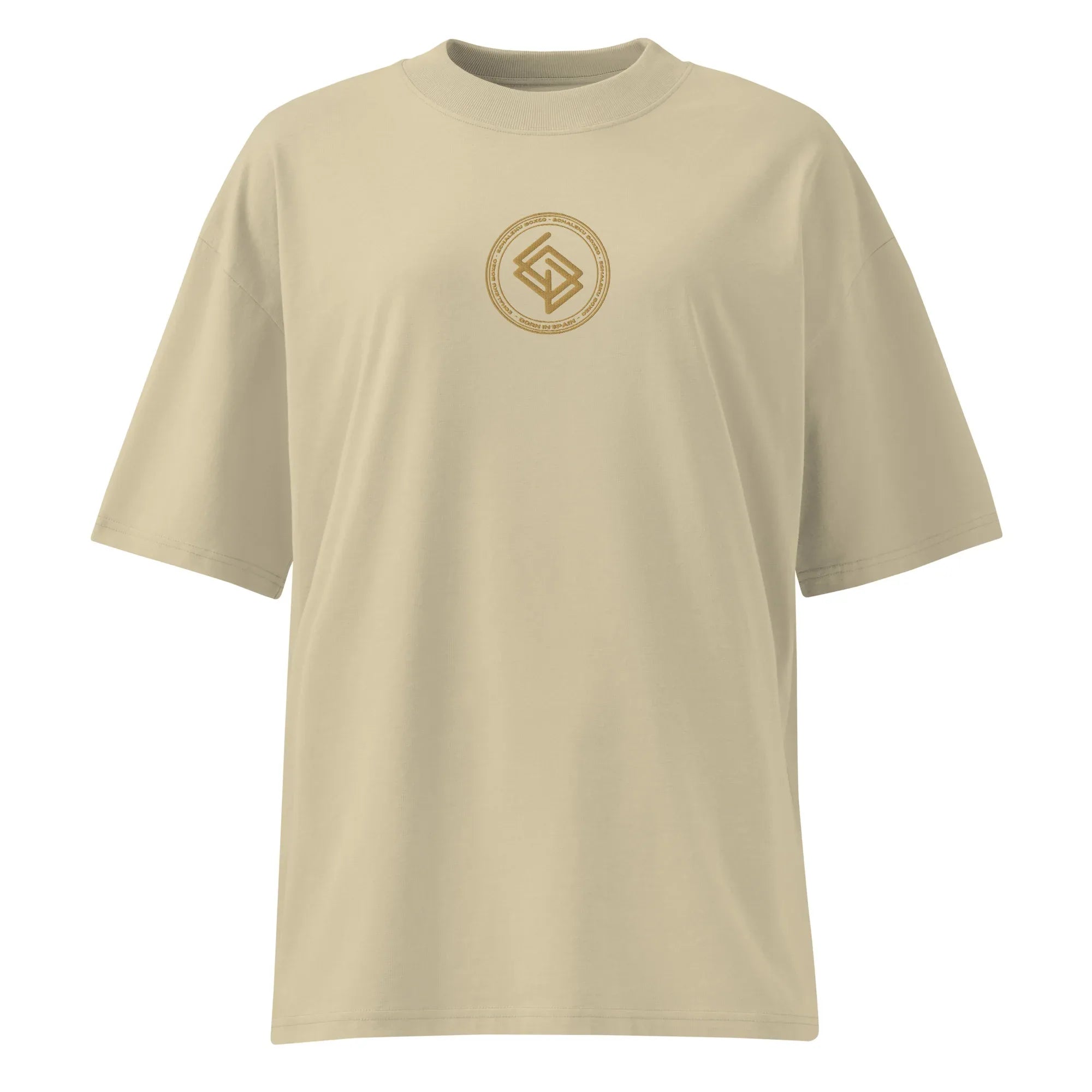 Camiseta Unisex Oversize color piedra y Logo Bordado Dorado