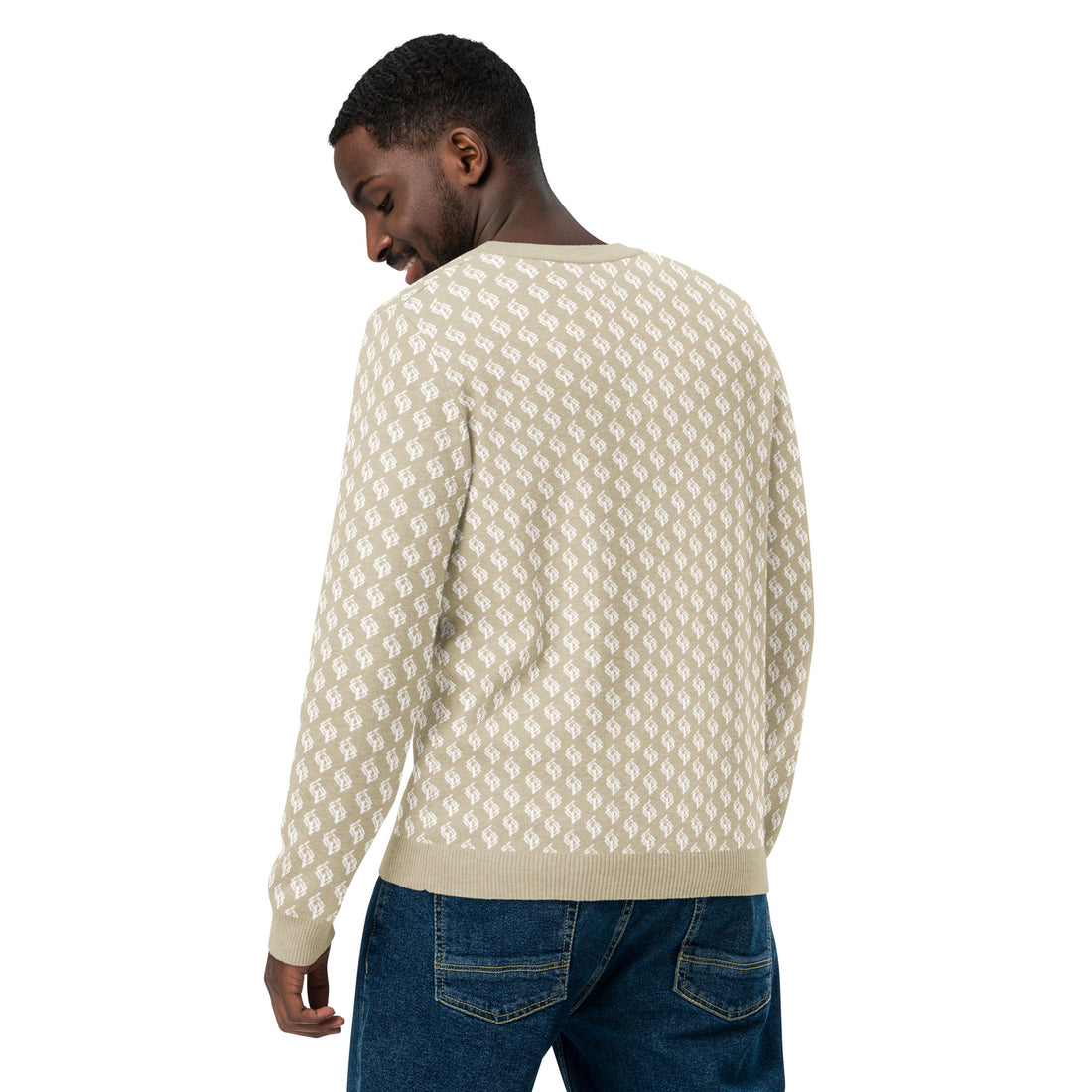 Jersey clásico de punto con cuello redondo beige y blanco