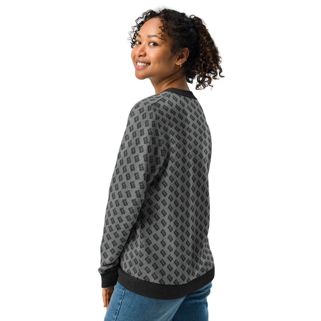 Jersey clásico de punto con cuello redondo negro y gris