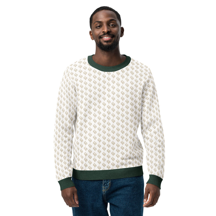 Jersey clásico de punto con cuello redondo blanco y verde