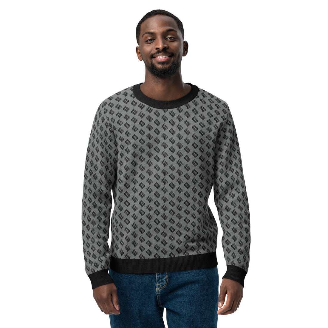 Jersey clásico de punto con cuello redondo negro y gris