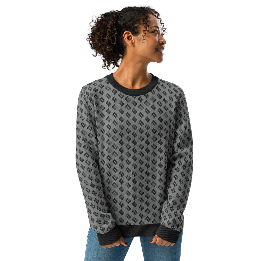 Jersey clásico de punto con cuello redondo negro y gris