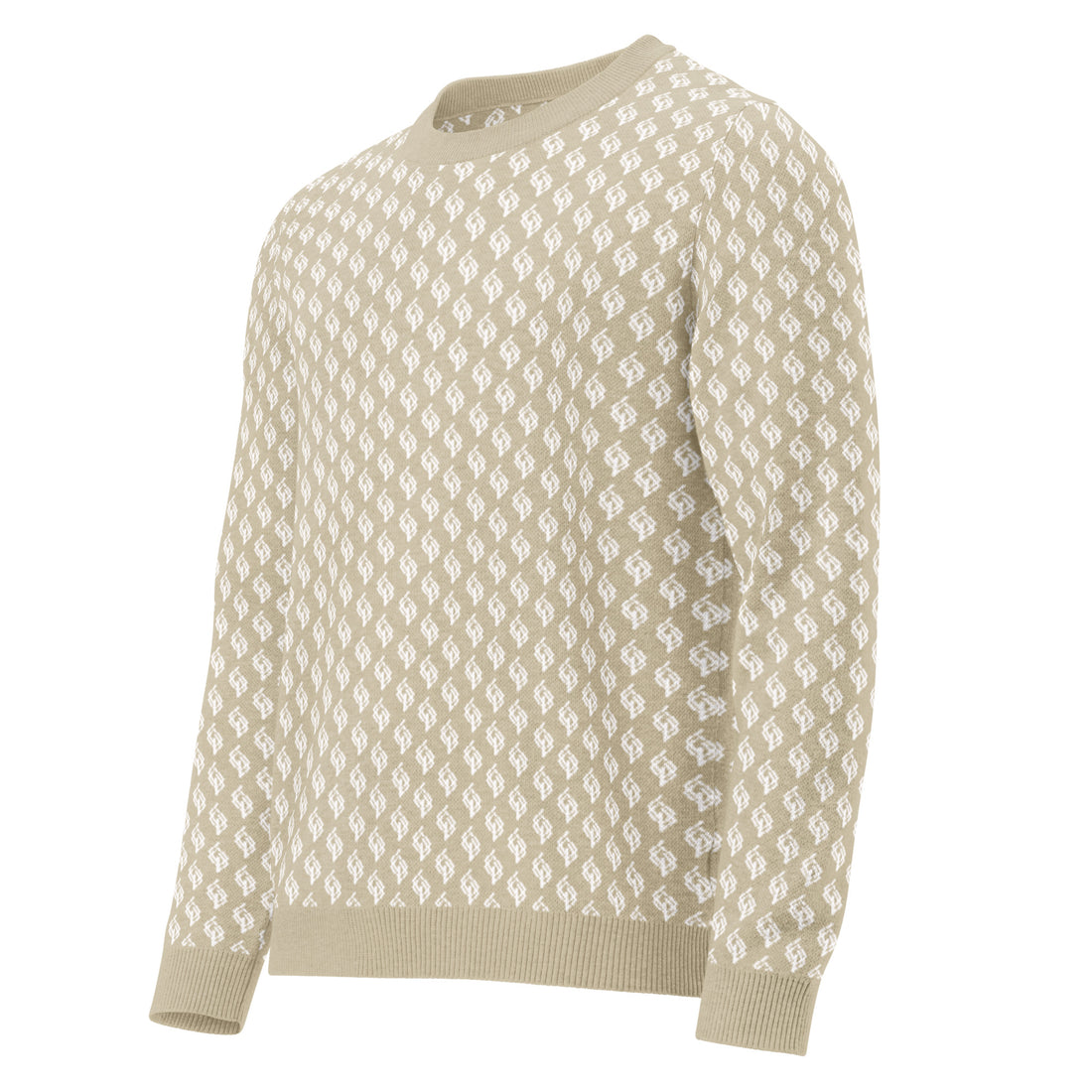 Jersey clásico de punto con cuello redondo beige y blanco