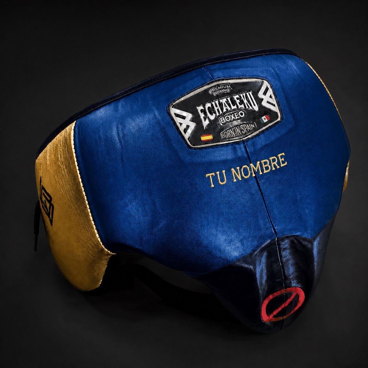 Coquilla de boxeo personalizada Echaleku Boxeo azul zafiro, azul noche y oro con TU NOMBRE