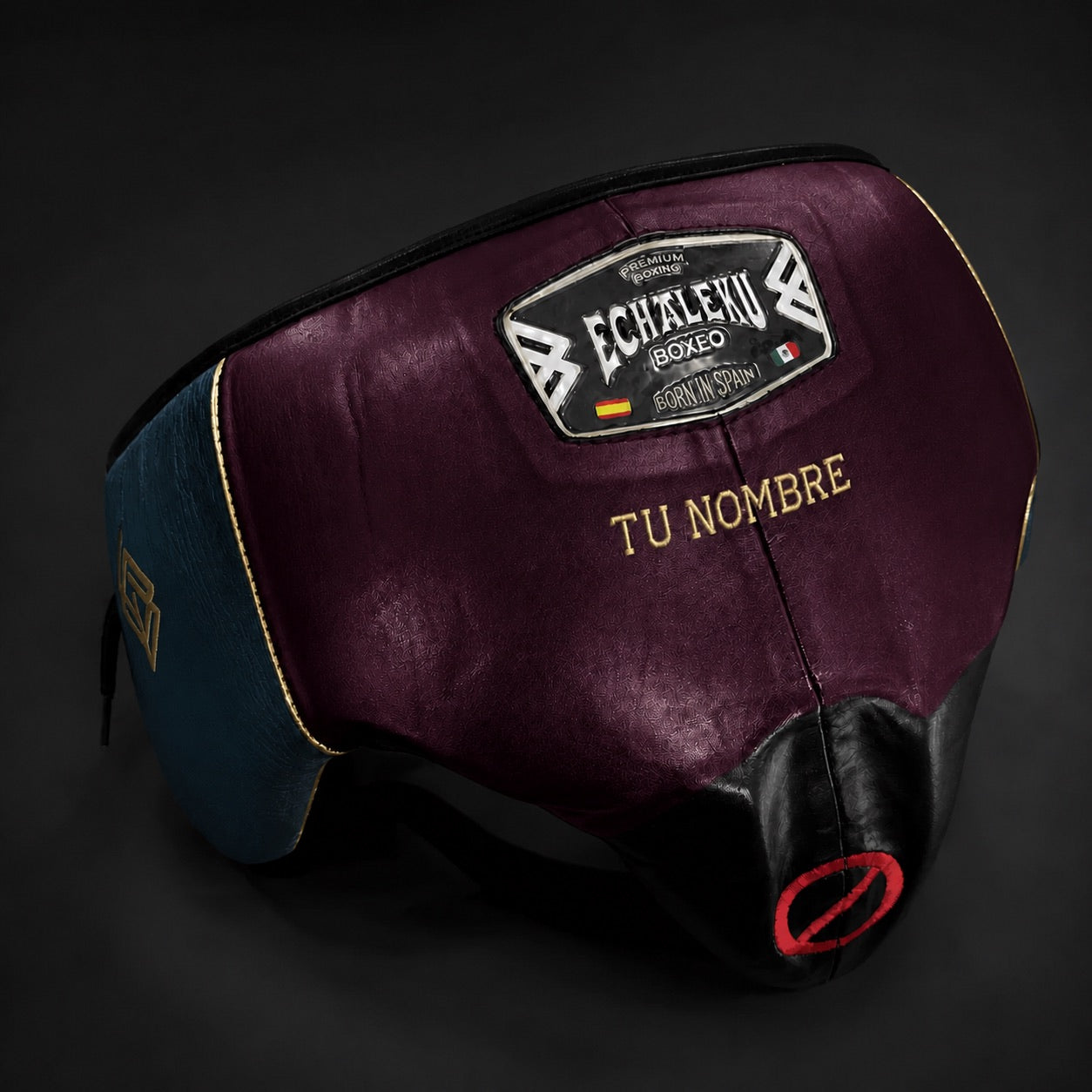 Coquilla de boxeo personalizada Echaleku Boxeo ciruela, azul petróleo y negro con TU NOMBRE