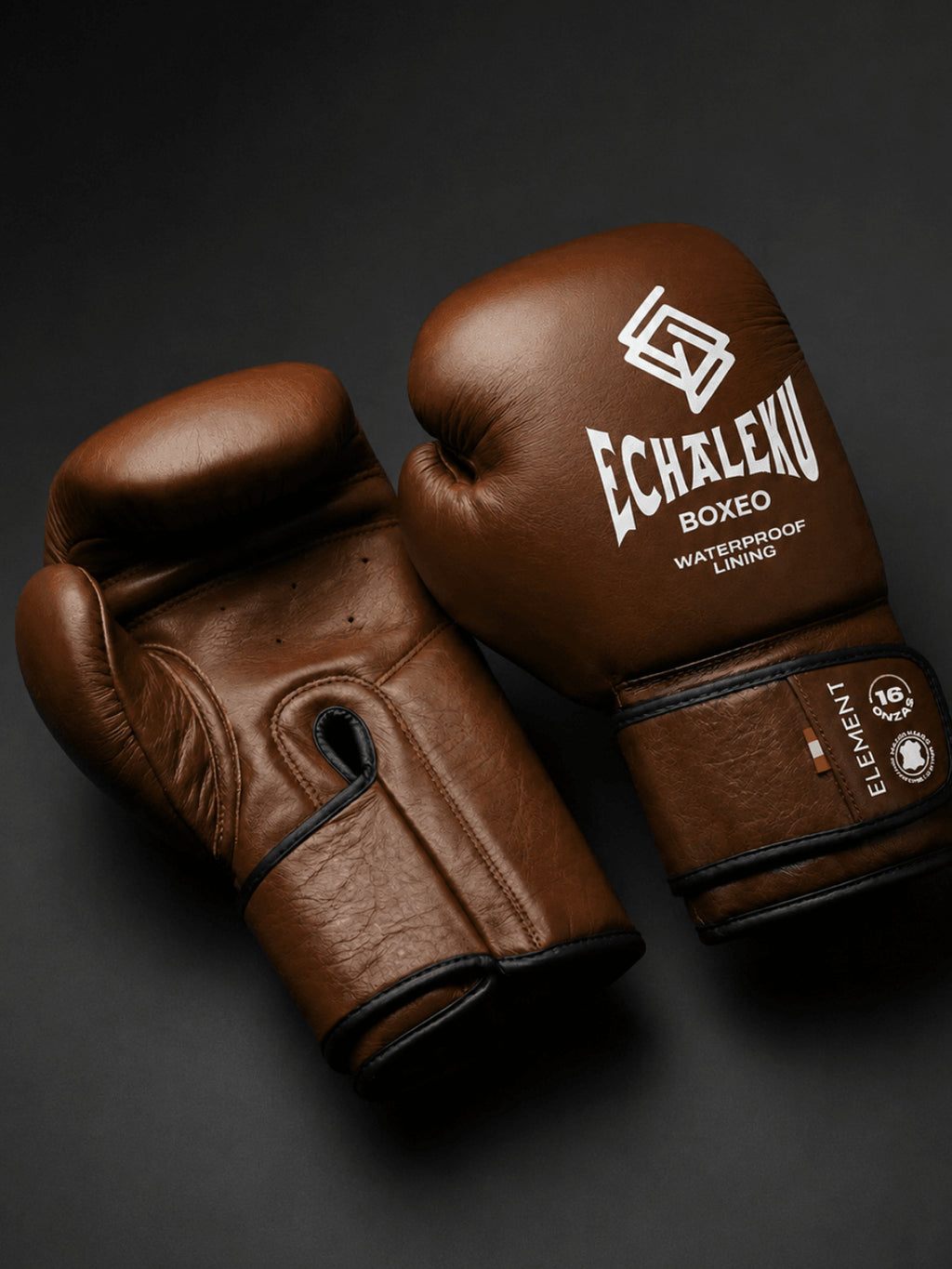 Guantes de boxeo Element marrón vintage, vista del dorso y la palma