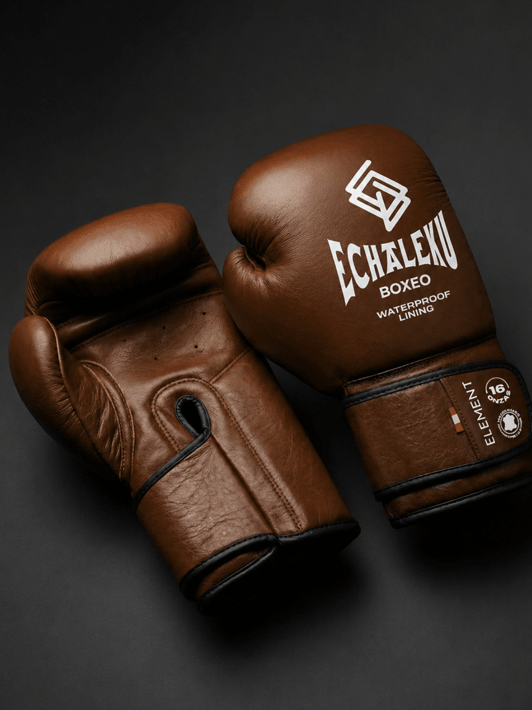 Guantes de boxeo Element marrón vintage, vista del dorso y la palma