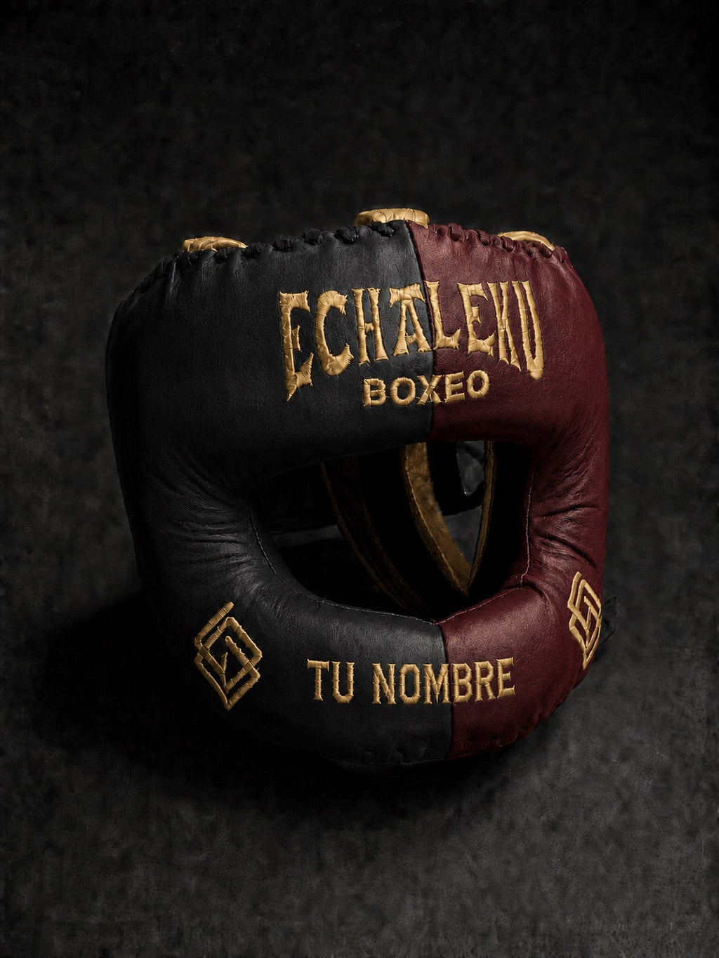 Casco de boxeo de barra personalizado Echaleku Boxeo negro y granate con TU NOMBRE