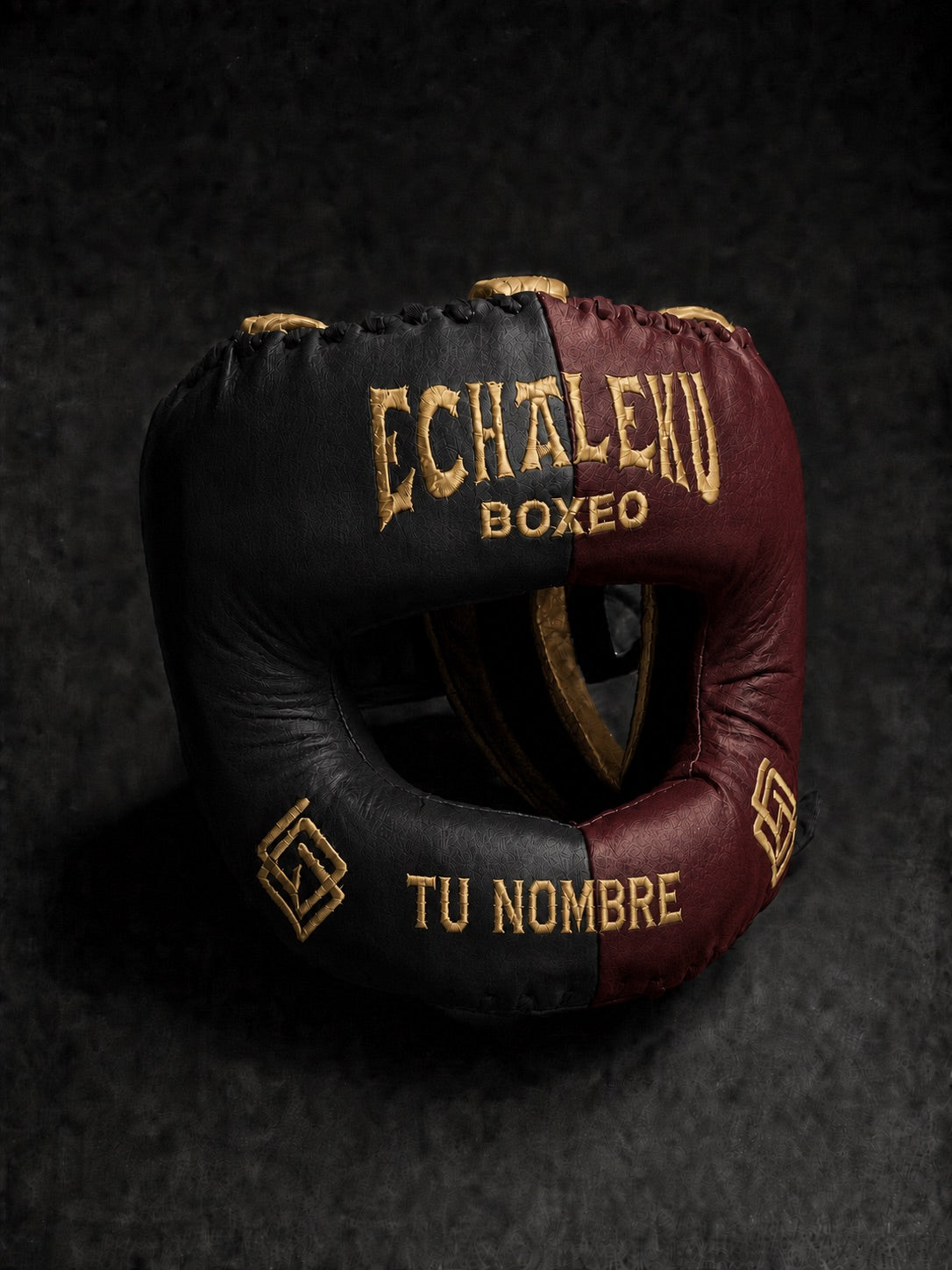 Casco de boxeo de barra personalizado Echaleku Boxeo negro y granate con TU NOMBRE