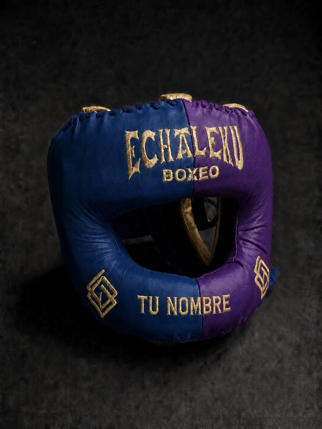 Casco de boxeo de barra personalizado Echaleku Boxeo azul zafiro y amatista con TU NOMBRE
