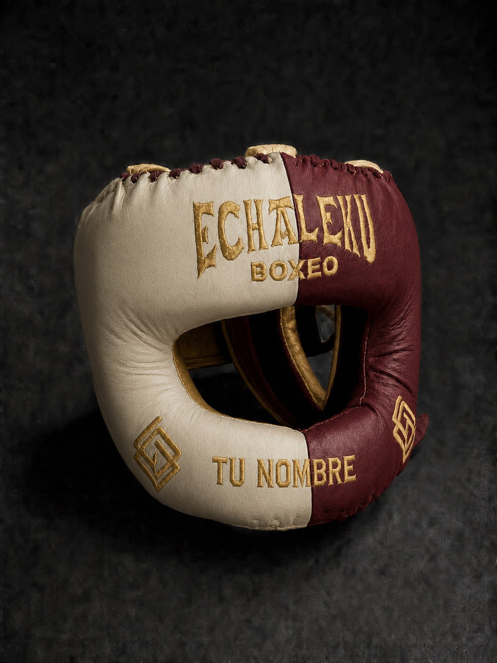 Casco de boxeo de barra personalizado Echaleku Boxeo marfil y burdeos con TU NOMBRE