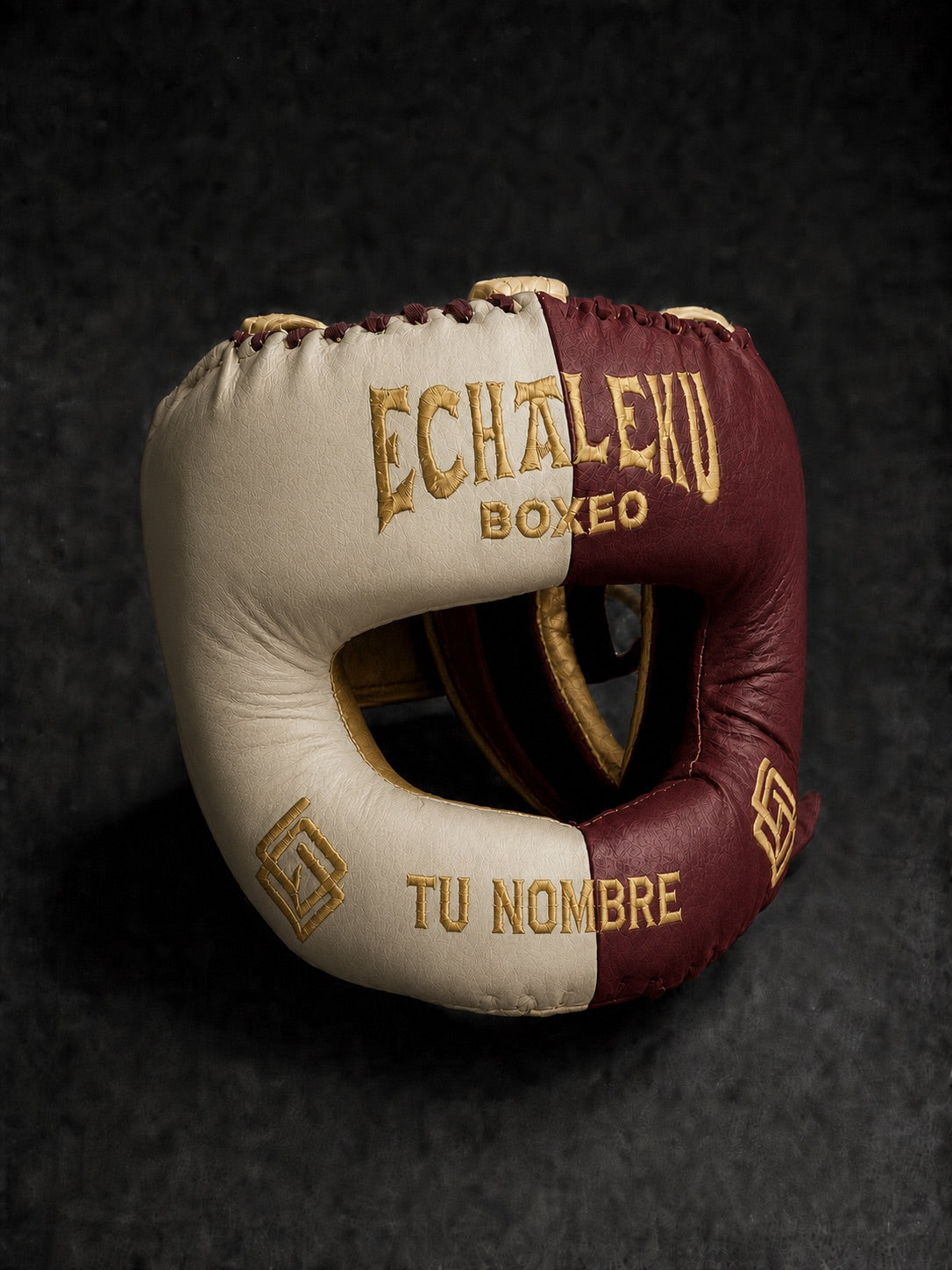 Casco de boxeo de barra personalizado Echaleku Boxeo marfil y burdeos con TU NOMBRE