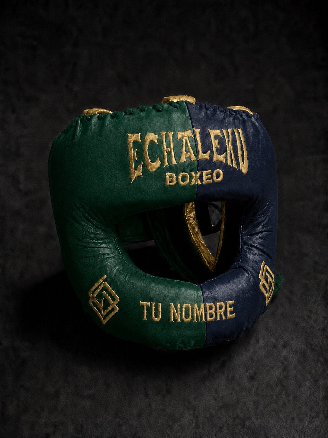 Casco de boxeo de barra personalizado Echaleku Boxeo esmeralda y azul noche con TU NOMBRE