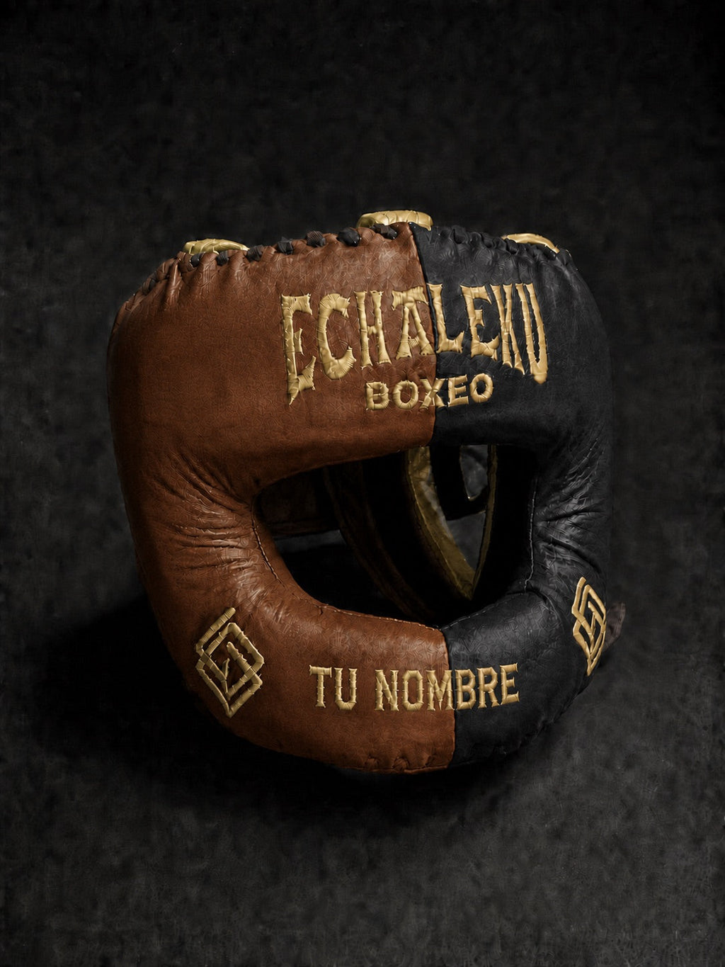 Casco de boxeo de barra personalizado Echaleku Boxeo coñac y negro con TU NOMBRE
