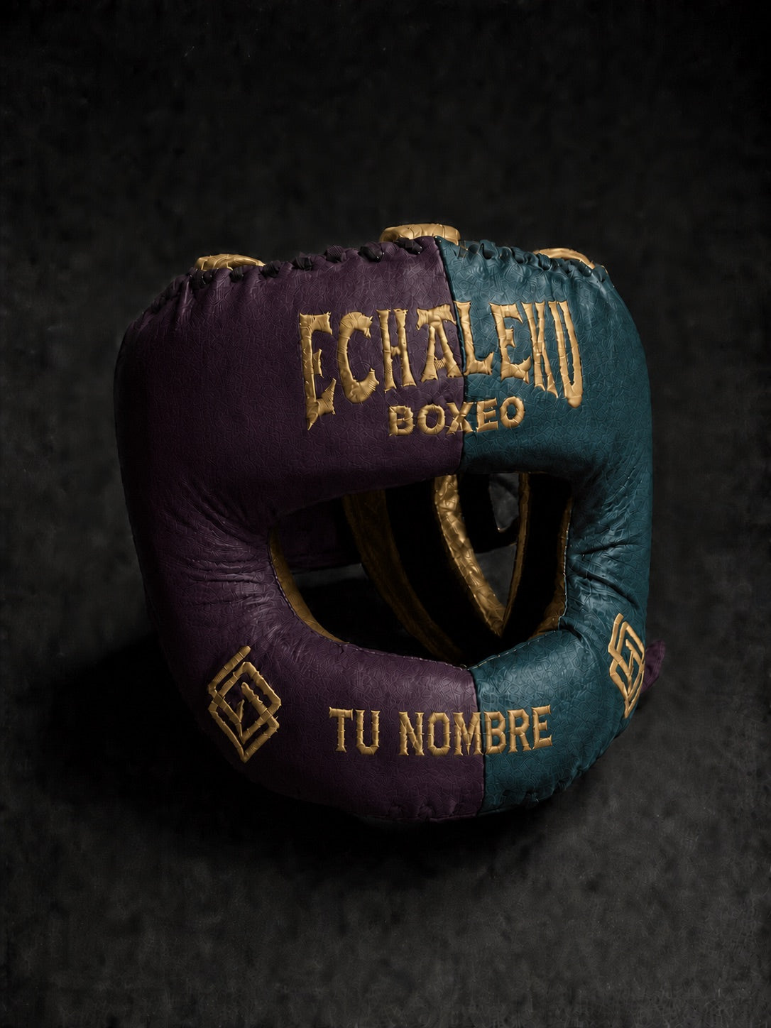 Casco de boxeo de barra personalizado Echaleku Boxeo ciruela y petróleo con TU NOMBRE