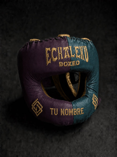 Casco de boxeo de barra personalizado Echaleku Boxeo ciruela y petróleo con TU NOMBRE