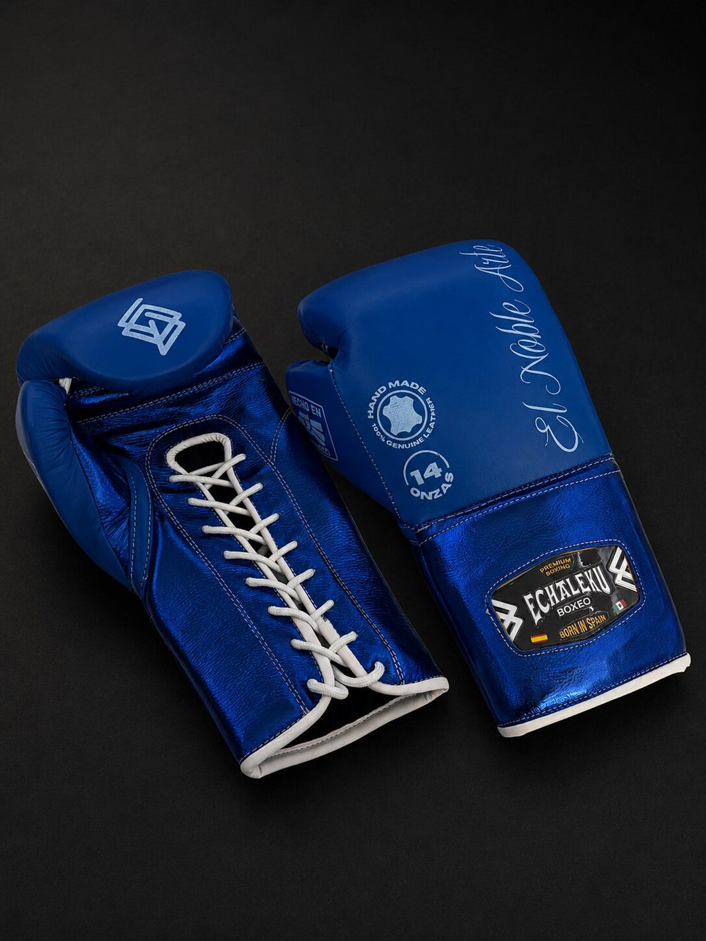 Guantes de boxeo de cuerdas Guanajuato Cantera Azul, vista del dorso y el cierre