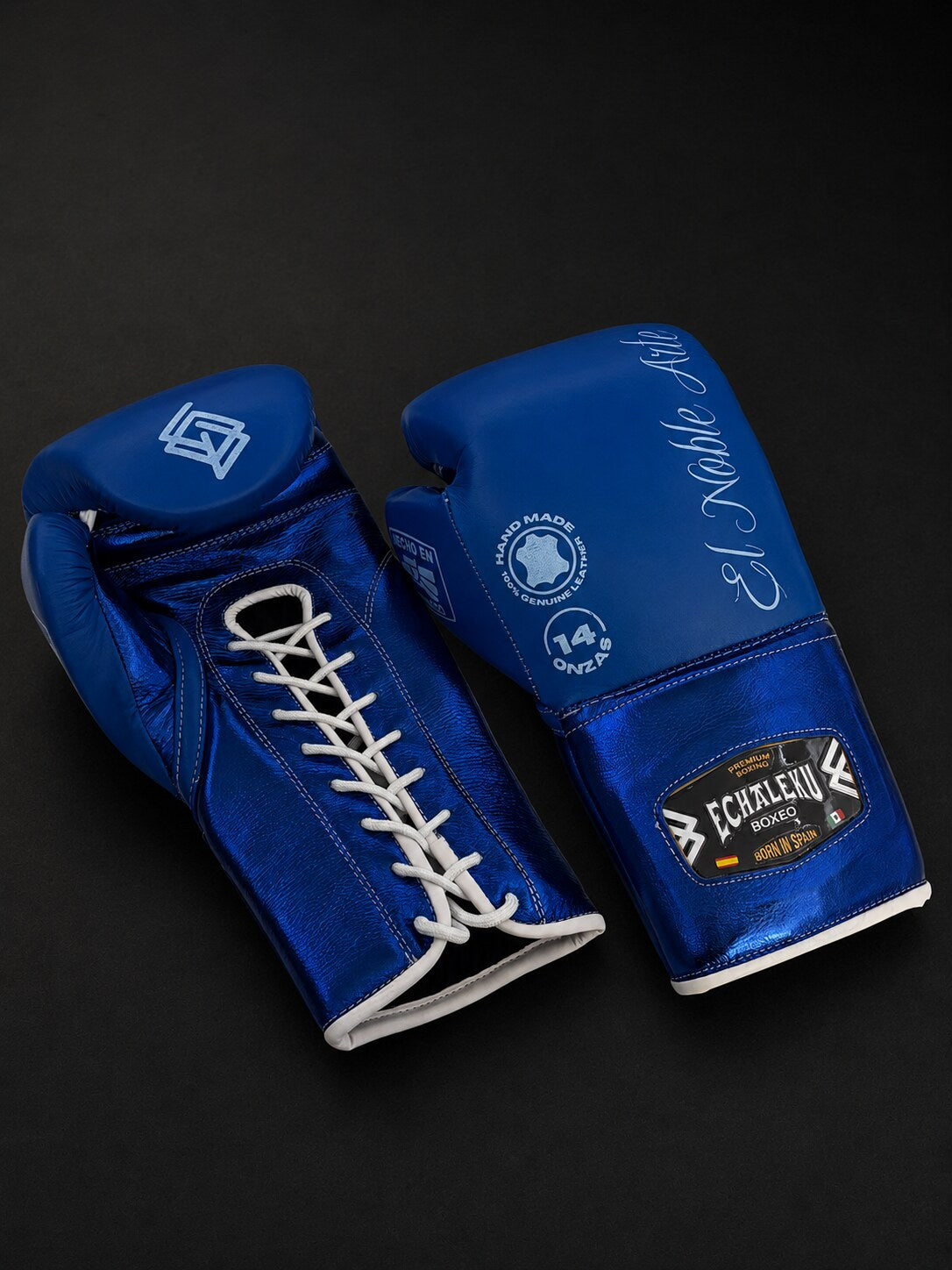 Guantes de boxeo de cuerdas Guanajuato Cantera Azul, vista del dorso y el cierre