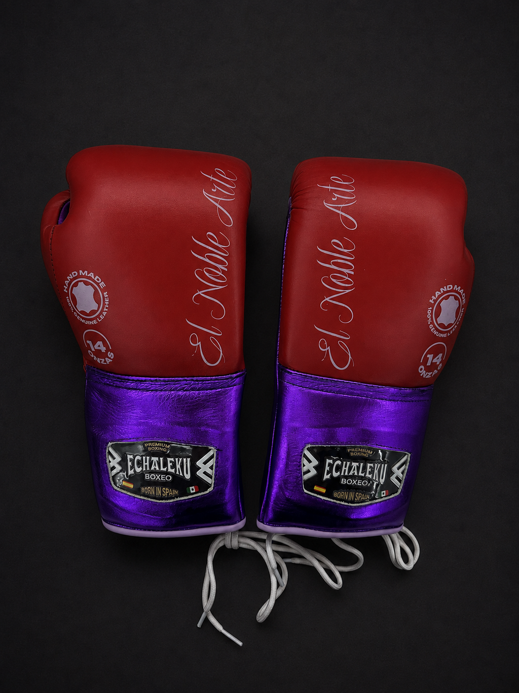 Guantes de boxeo de cuerdas Guanajuato Sangre Púrpura, vista de los dorsos