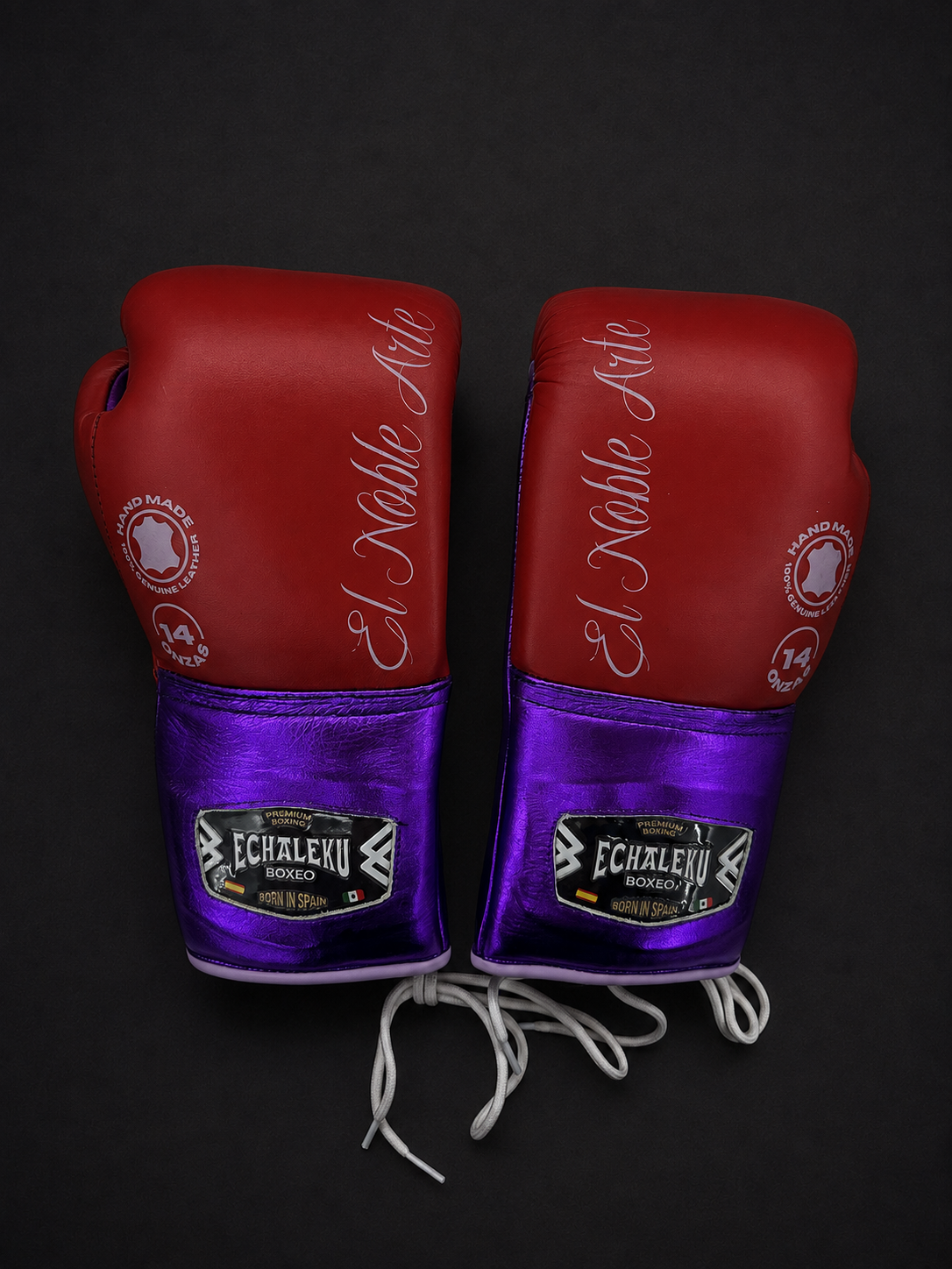 Guantes de boxeo de cuerdas Guanajuato Sangre Púrpura, vista de los dorsos