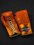 Guantes de boxeo de cuerdas Guanajuato Teja Coral, vista del dorso y el cierre