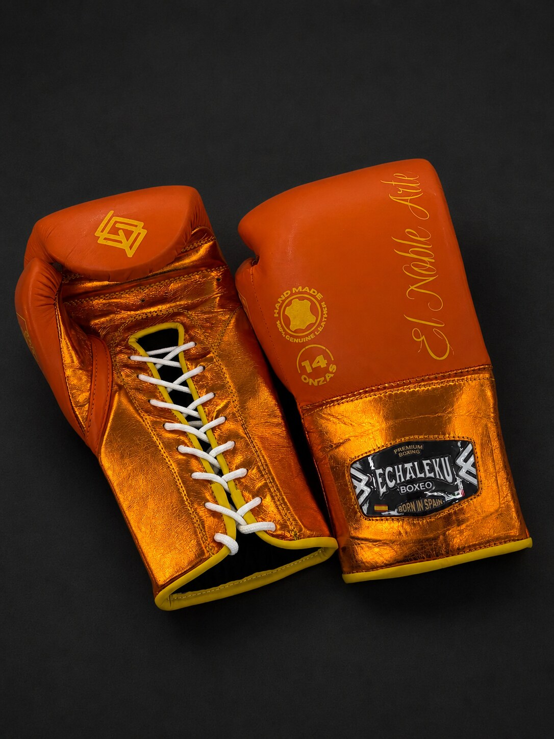 Guantes de boxeo de cuerdas Guanajuato Teja Coral, vista del dorso y el cierre