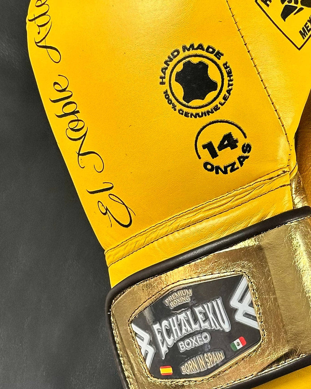 Detalle 2 de los guantes de boxeo Guanajuato Fachada Ocre de Echaleku Boxeo