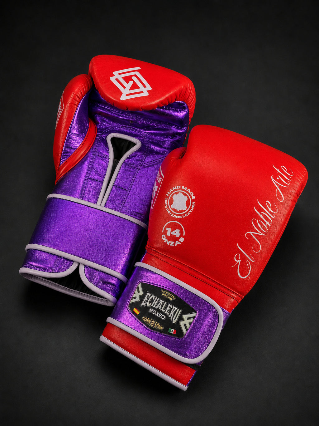 Guantes de boxeo Guanajuato Sangre Púrpura, vista del dorso y la palma