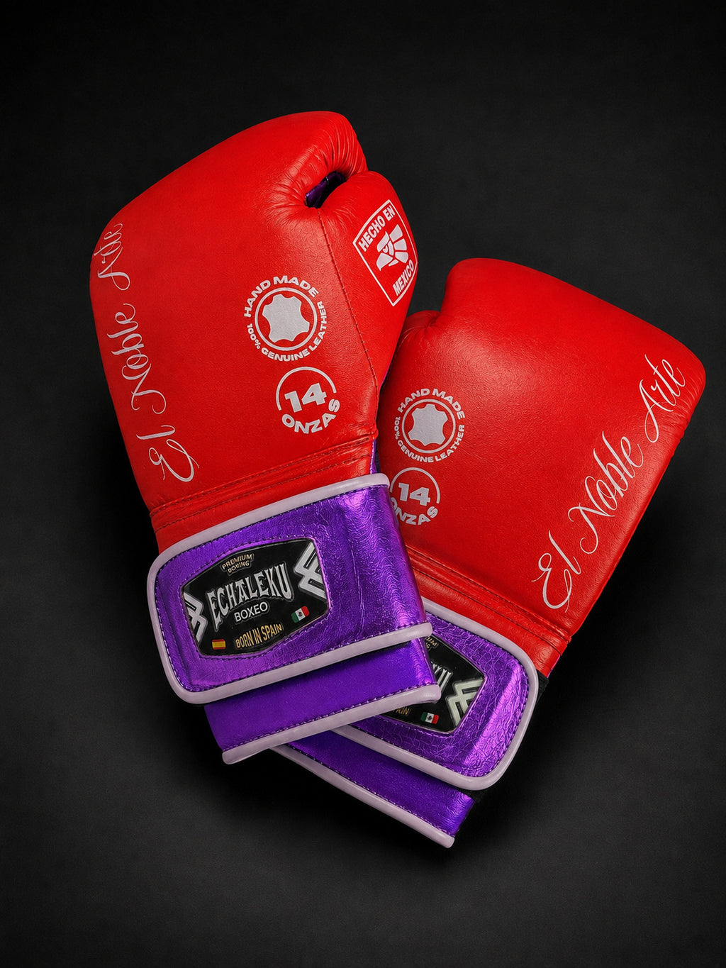 Guantes de boxeo Guanajuato Sangre Púrpura, vista diagonal del par