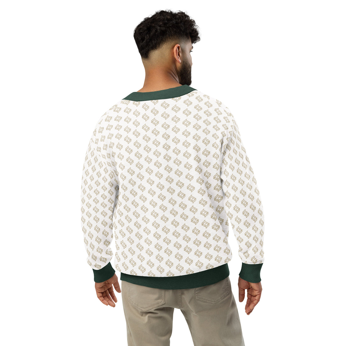 Cárdigan de punto V-neck blanco y verde
