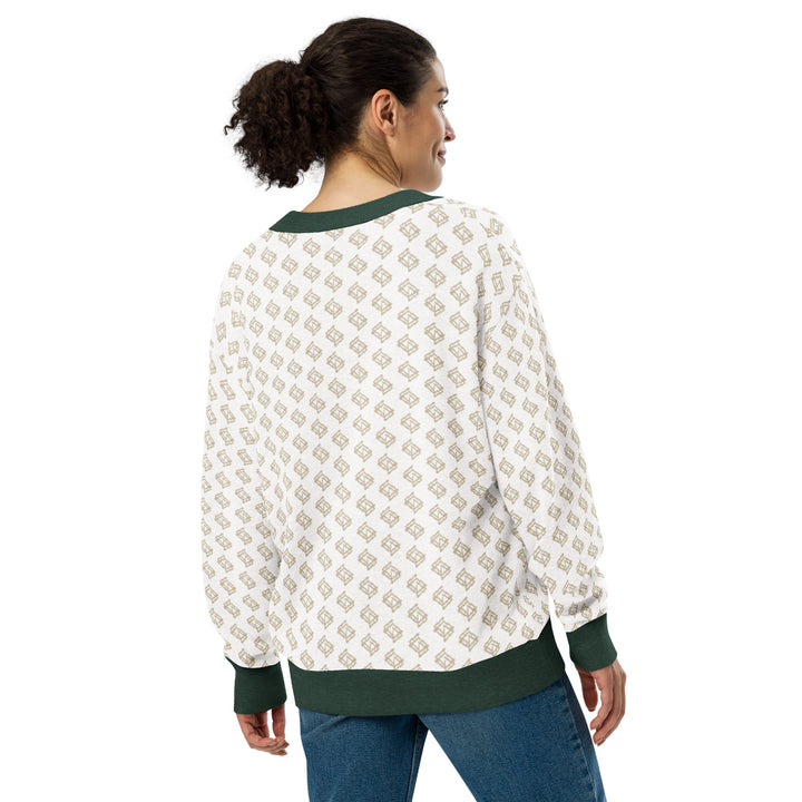 Cárdigan de punto V-neck blanco y verde