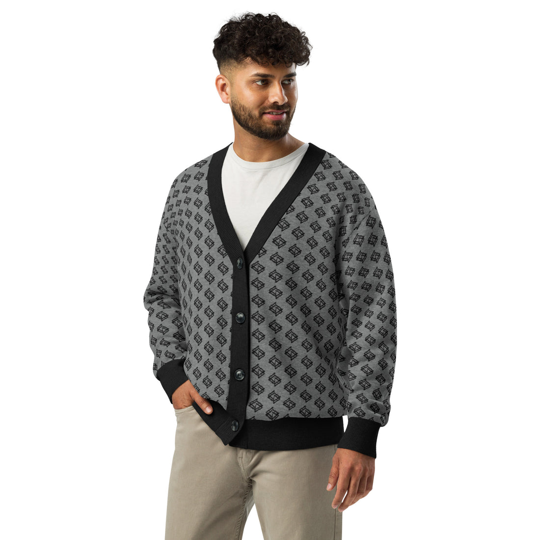 Cardigan de punto V-neck negro y gris