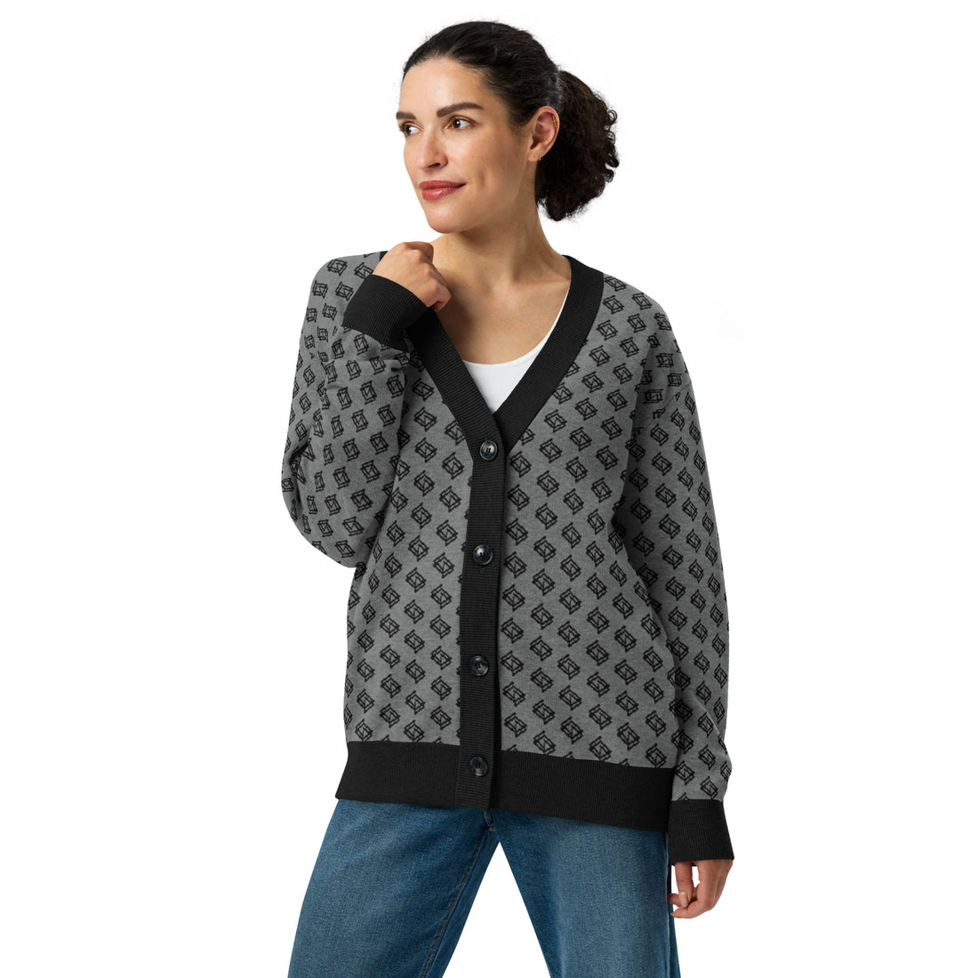 Cardigan de punto V-neck negro y gris