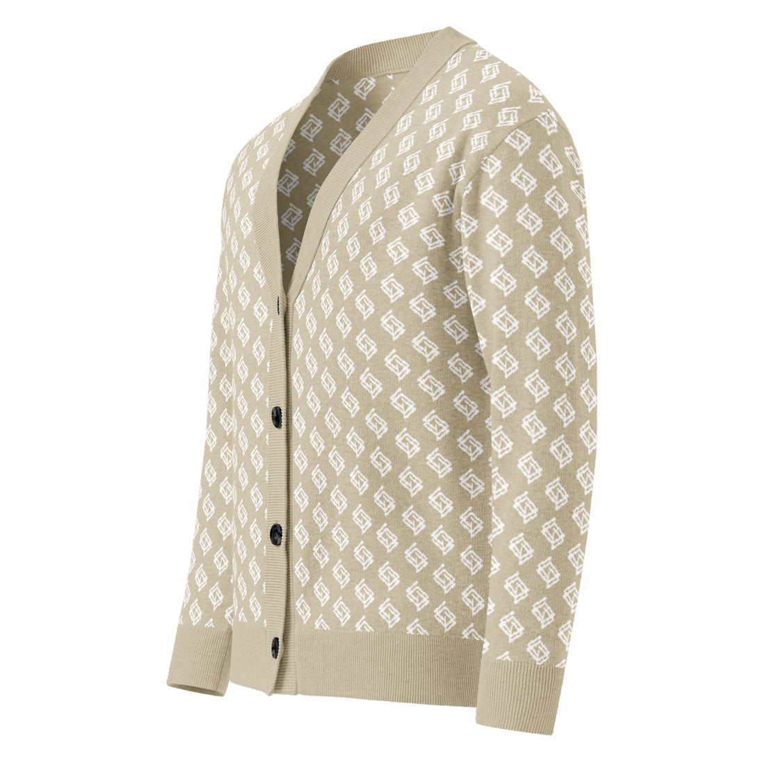Cardigan de punto V-neck beige y blanco