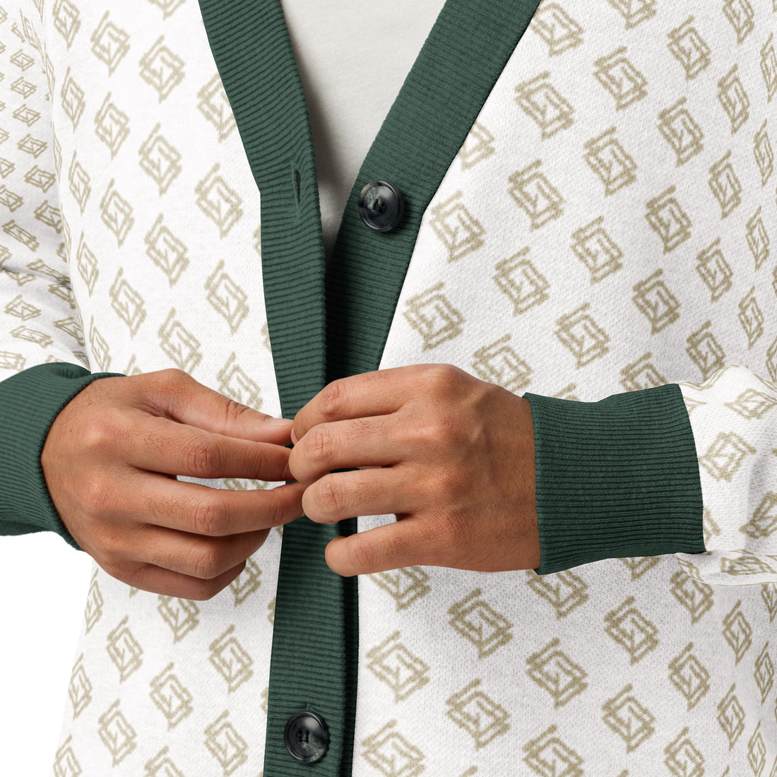 Cárdigan de punto V-neck blanco y verde