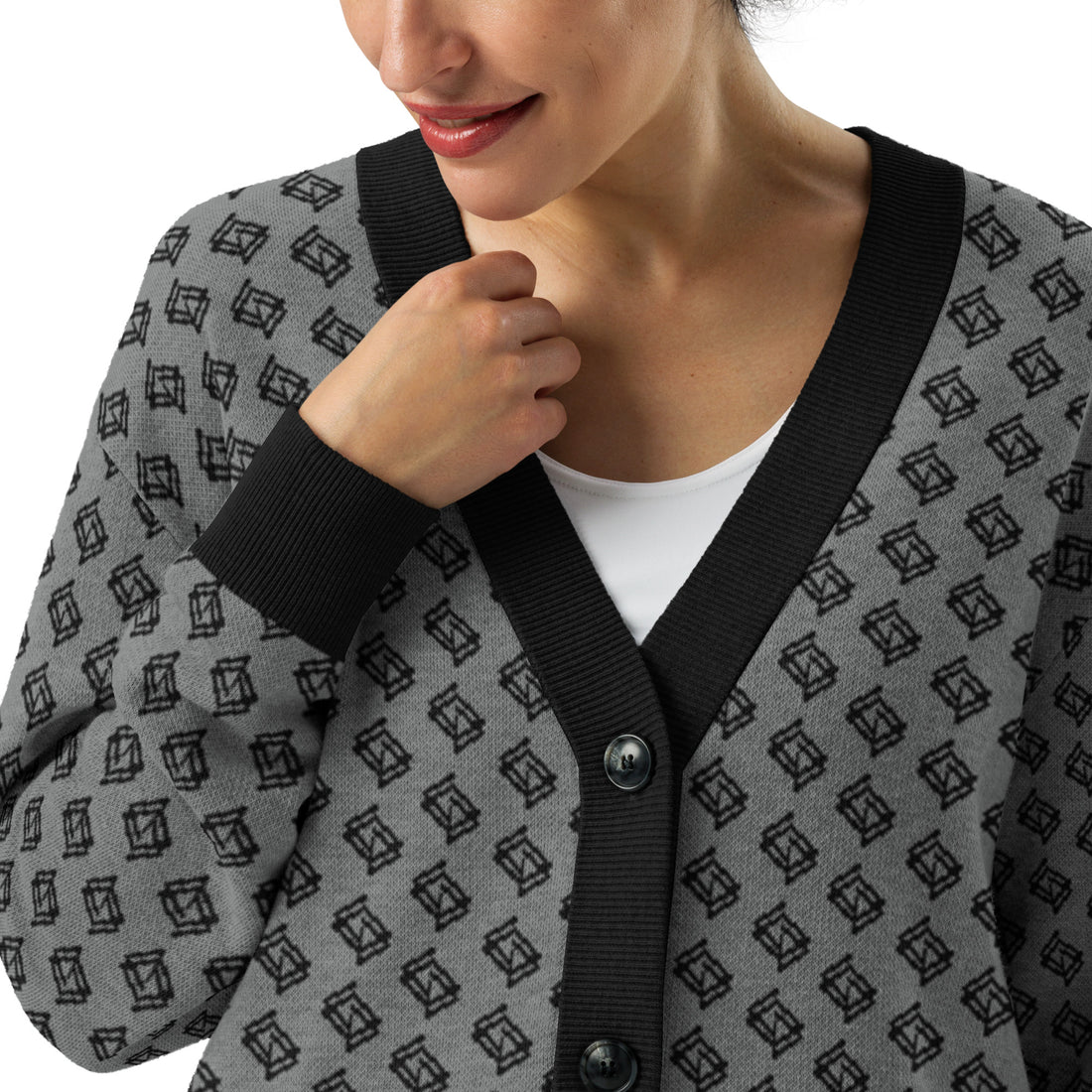 Cardigan de punto V-neck negro y gris