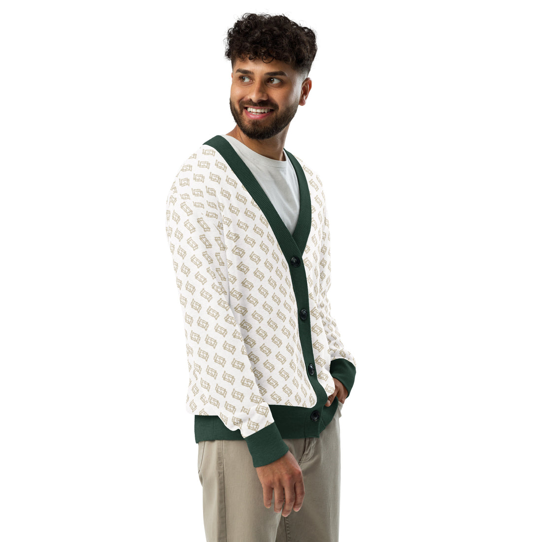 Cárdigan de punto V-neck blanco y verde