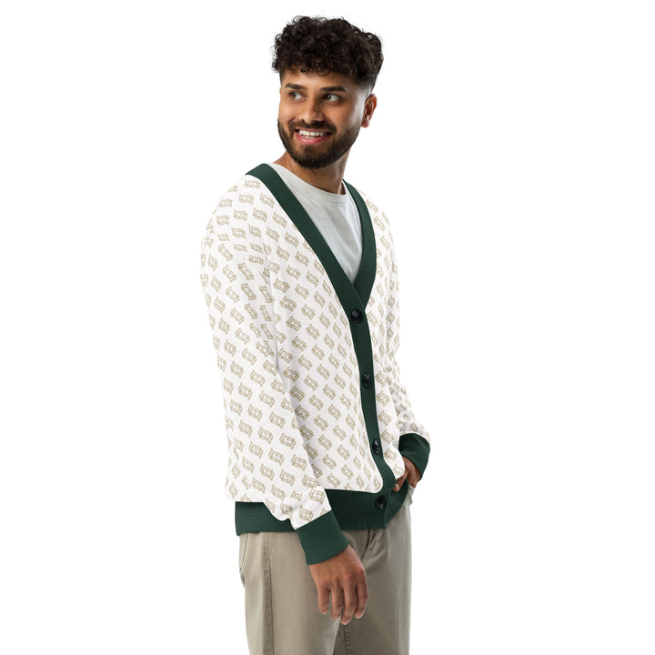 Cárdigan de punto V-neck blanco y verde