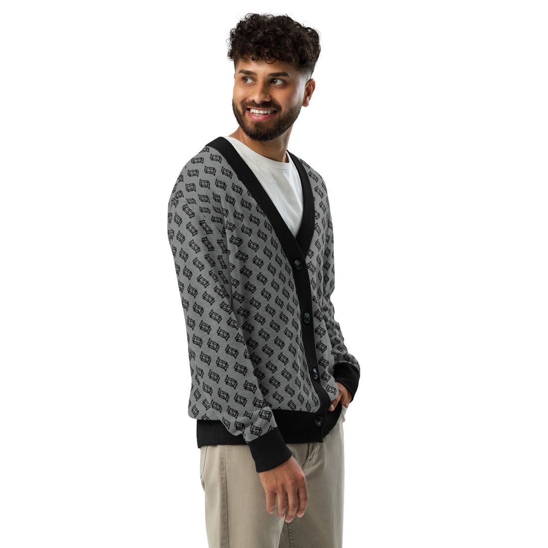 Cardigan de punto V-neck negro y gris