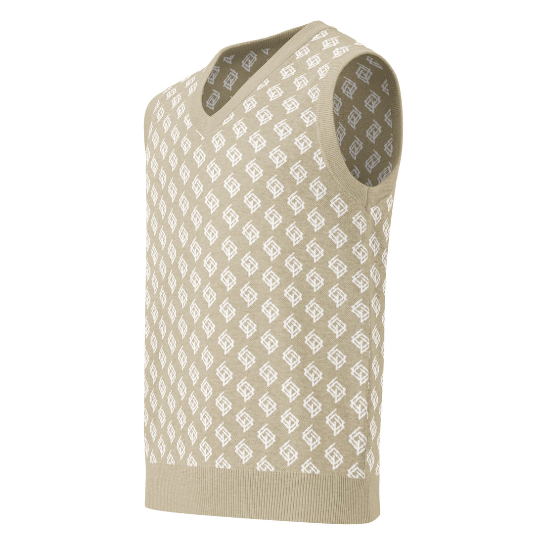 Suéter de punto V-neck beige y blanco
