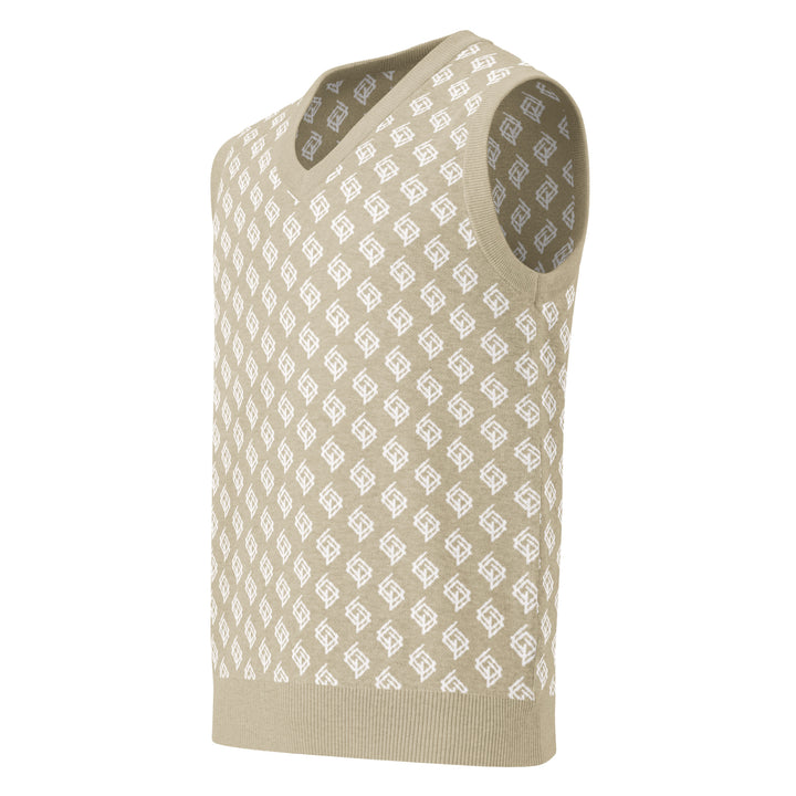 Suéter de punto V-neck beige y blanco