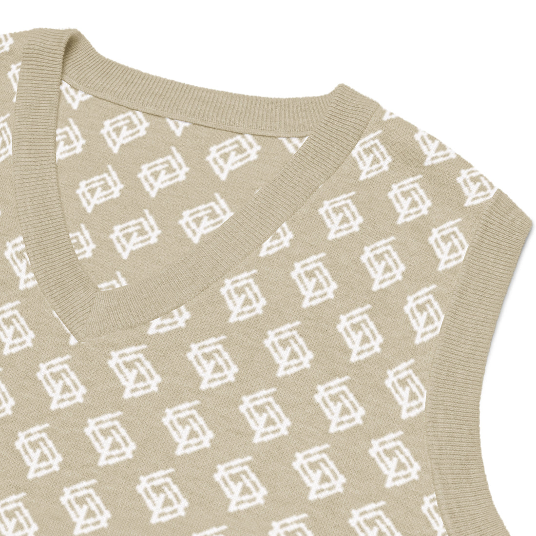 Suéter de punto V-neck beige y blanco