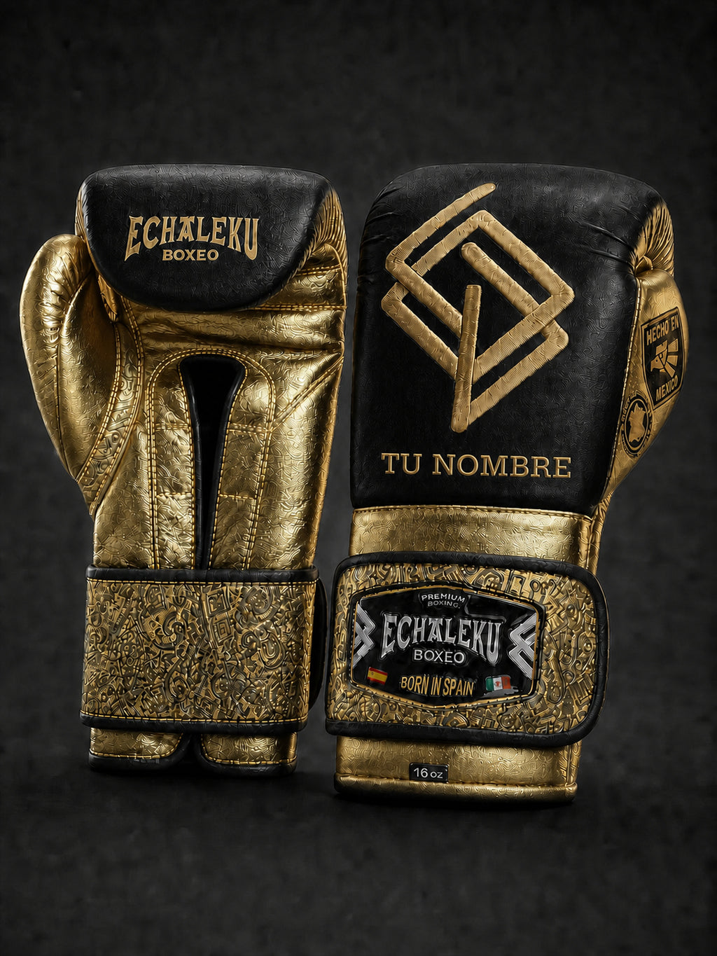 Guantes Oro del Inframundo personalizados en negro y dorado con TU NOMBRE