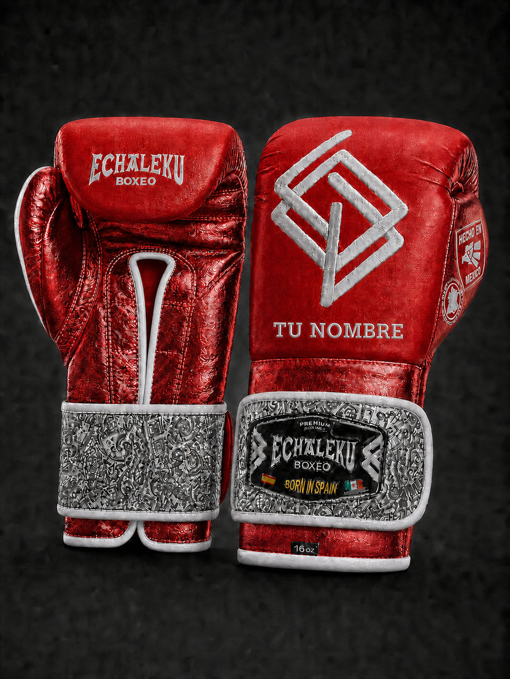 Guantes Oro del Inframundo personalizados en rojo, blanco y negro con TU NOMBRE