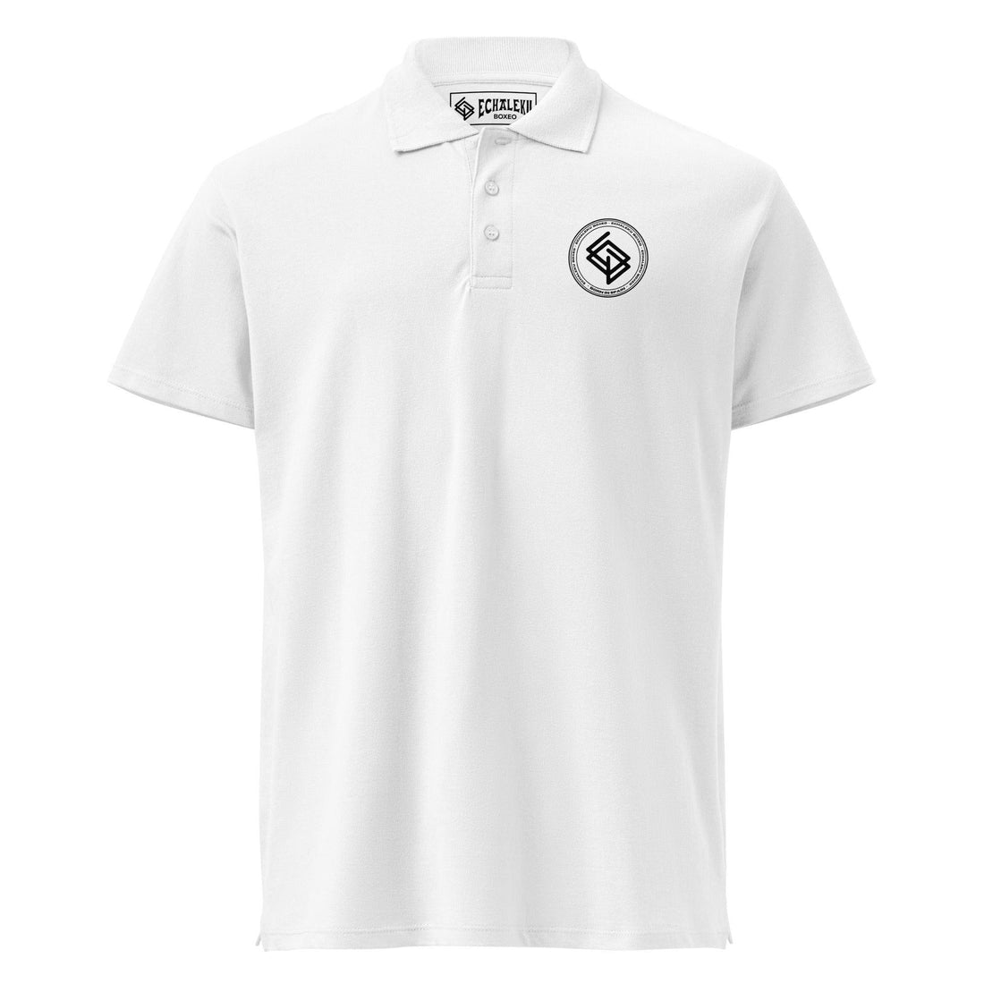 Polo algodón premium UNISEX Casual Blanco y negro. Logo frontal bordado