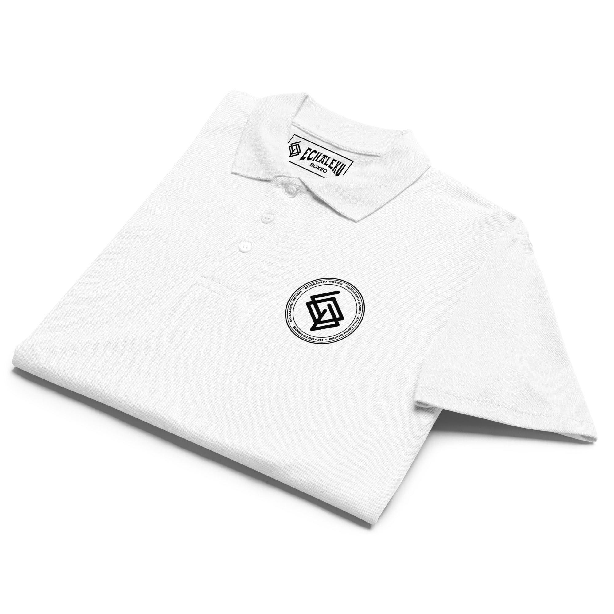 Polo algodón premium UNISEX Casual Blanco y negro. Logo frontal bordado