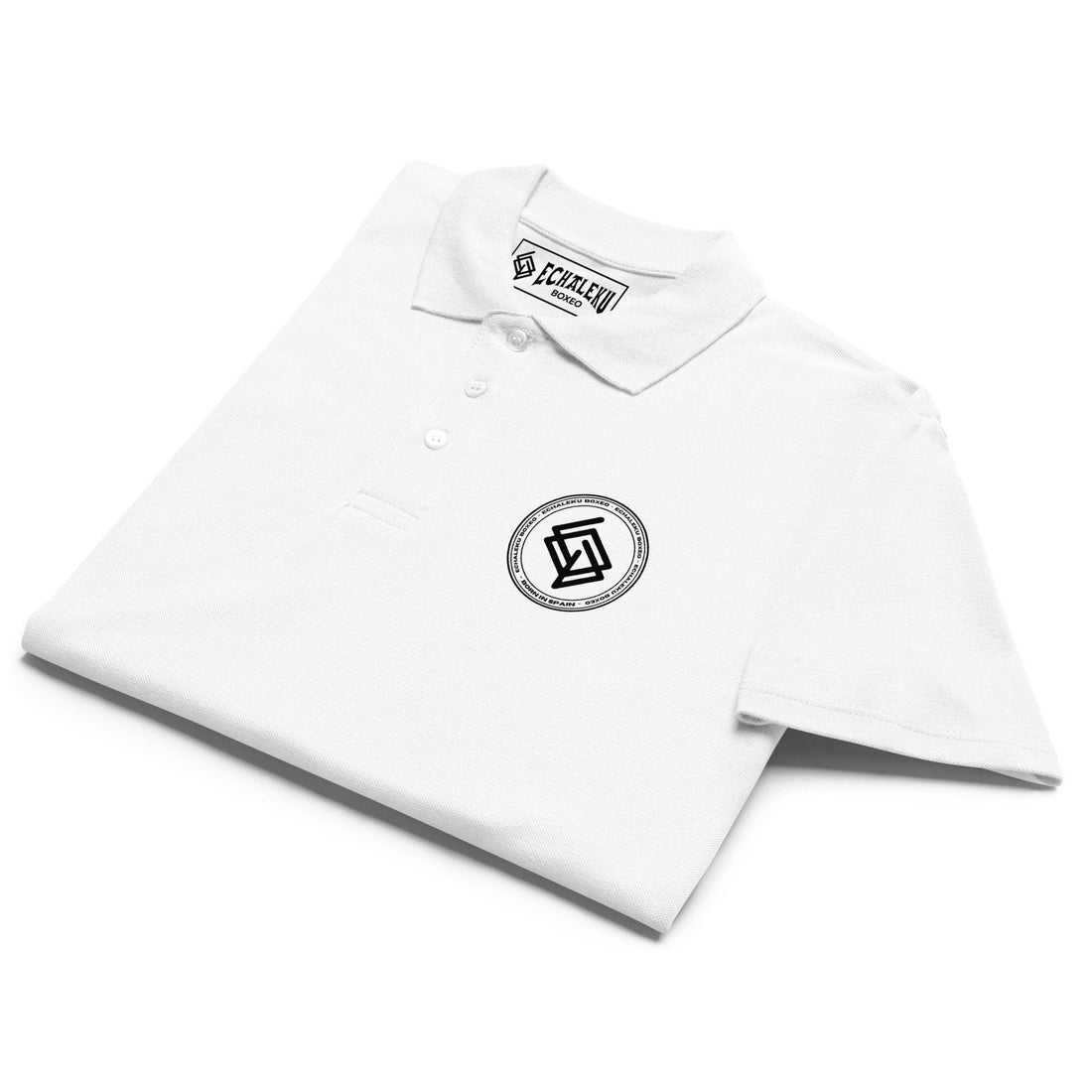 Polo algodón premium UNISEX Casual Blanco y negro. Logo frontal bordado