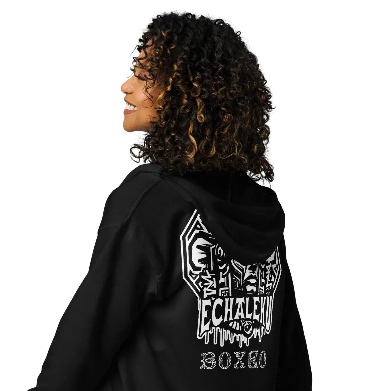 Sudadera Bordada Capucha Cremallera Unisex Cabeza Indio Mexicano - Echaleku Boxeo
