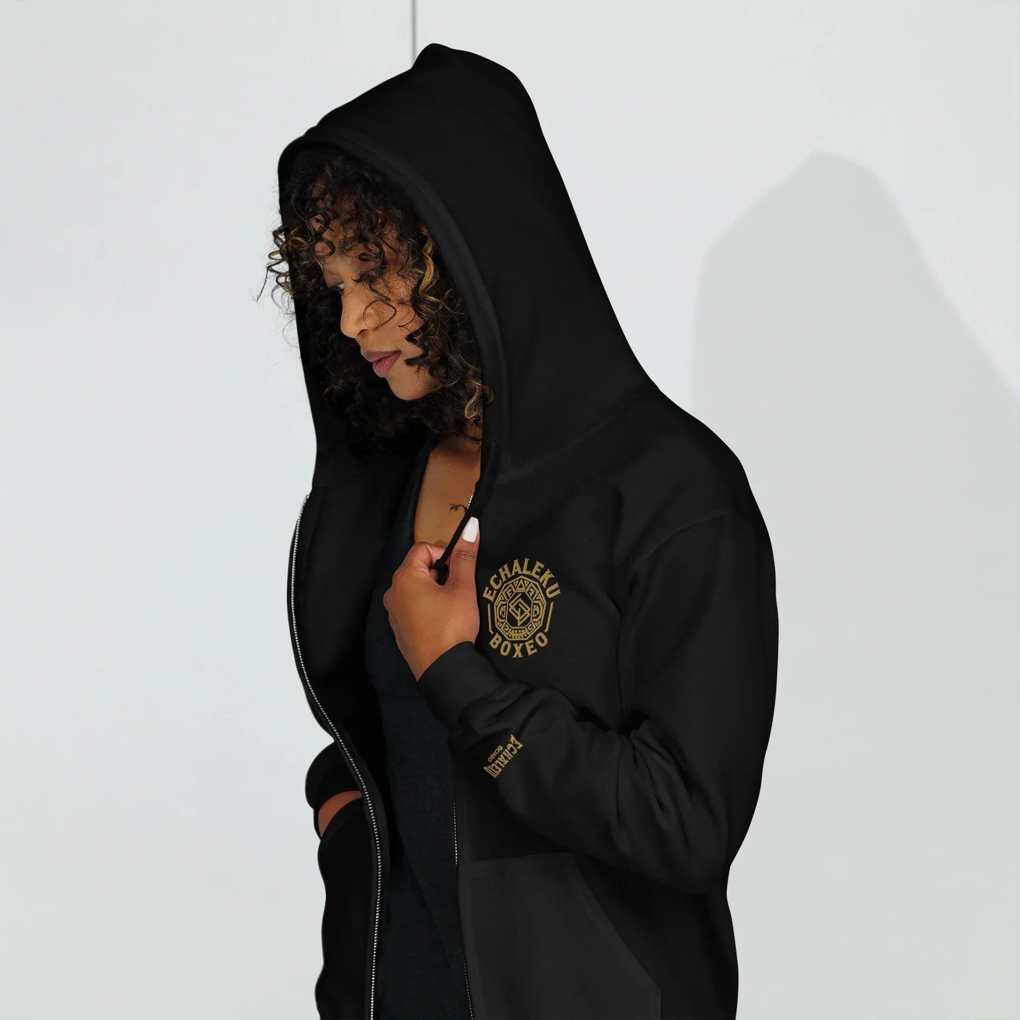 Sudadera Bordada Capucha Cremallera Unisex Logo Ring México - Echaleku Boxeo
