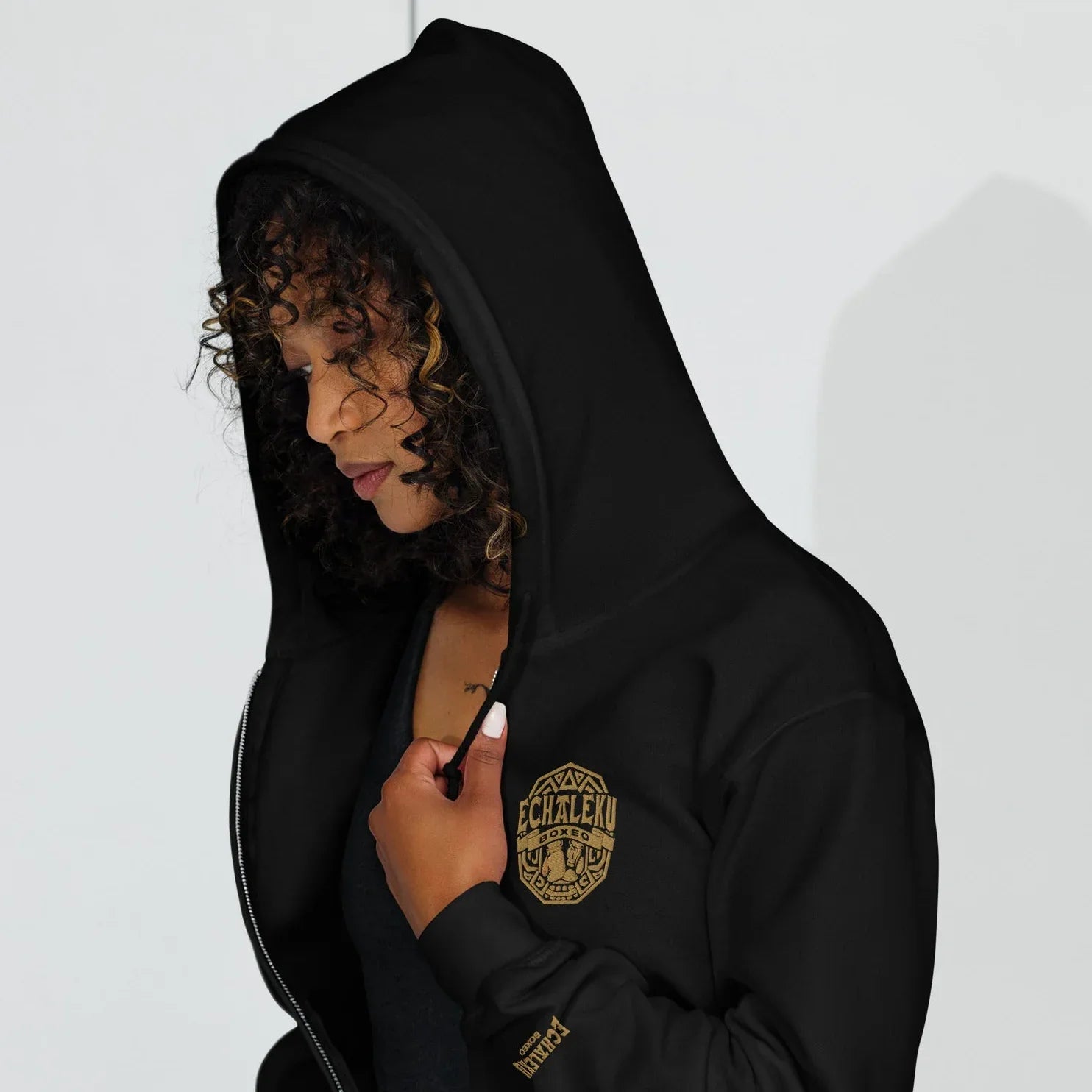 Sudadera Bordada Capucha Cremallera Unisex Guantes México - Echaleku Boxeo